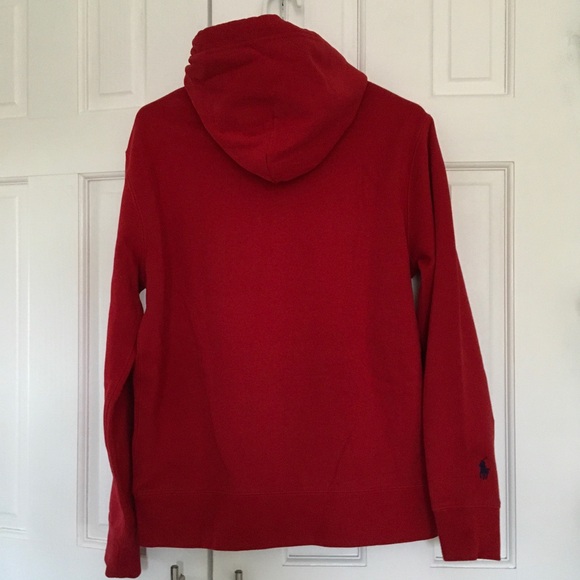 Polo Ralph Lauren Red Varsity Striped Logo Hoodie Sweatshirt Size M - Picture 4 of 11
